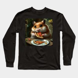 Cute Hamster Eating Pizza Painting Long Sleeve T-Shirt